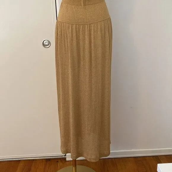 BCBG Gold Metallic Sweater Knit Halter Midi Dress Size Large - Picture 8 of 13